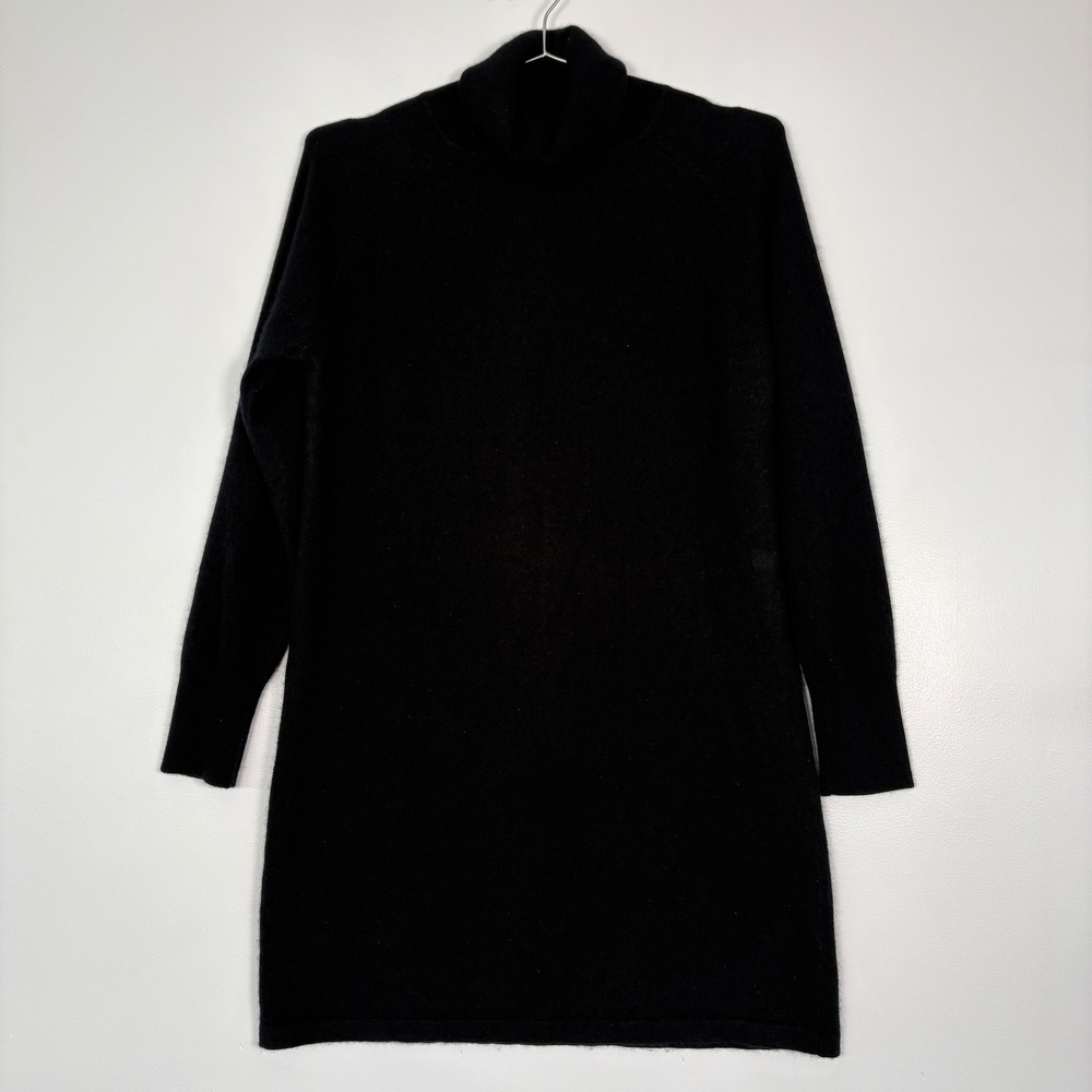 Quince Women Sweater Dress XL Black 100% Cashmere Turtleneck Raglan Long Sleeve